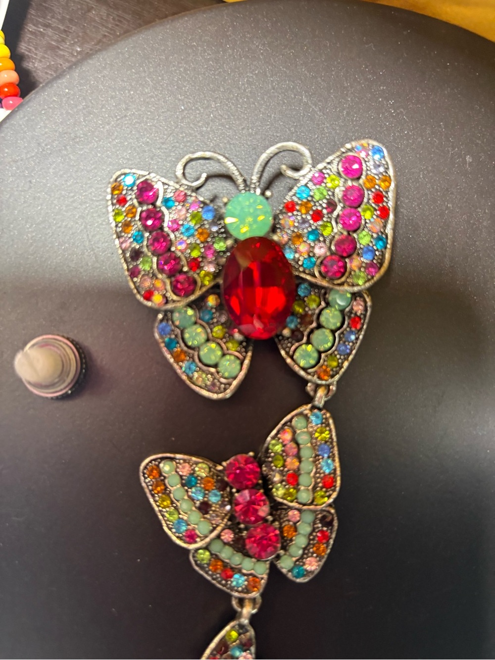Beautiful Multicolor Rhinestone Butterfly Pendant Necklace/pin Brooch - Picture 3 of 4